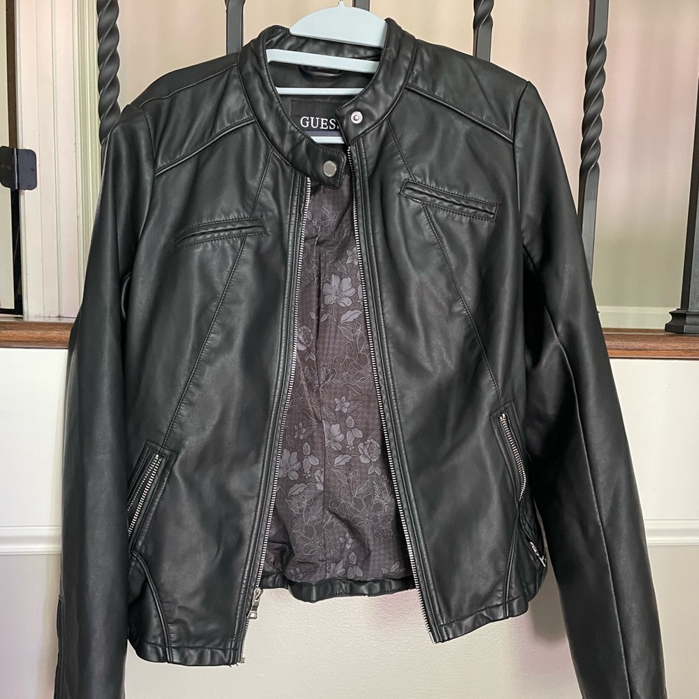 GUESS Women's Black Faux Leather Moto Jacket